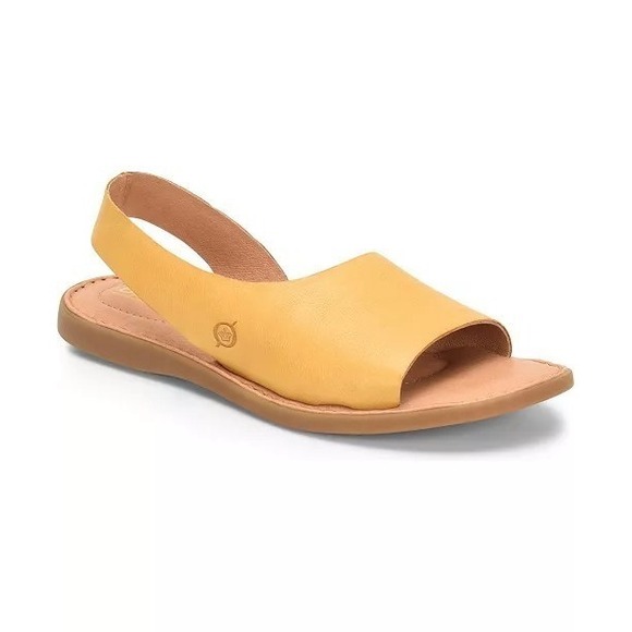 Børn Shoes - Born Inlet Women's Size 8M Brown Leather Cushioned Pull-on Peep Toe Flat Sandals